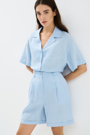 льняные шорты - женская одежда, обувь и аксессуары голубая 