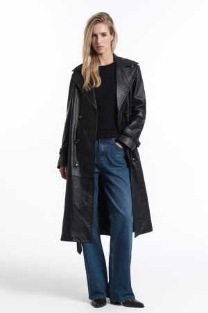 плащ из натуральной кожи с поясом - верхняя одежда