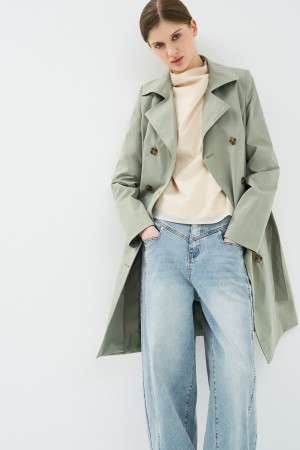 плащ с текстильным ремнем - женские пальто и плащи зеленые 