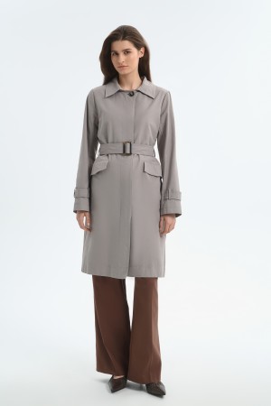 плащ с текстильным ремнем - женские пальто и плащи нейлоновые 