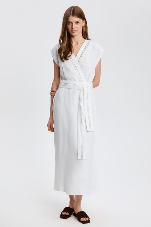 платье изо льна с поясом - женская одежда снежная королева 