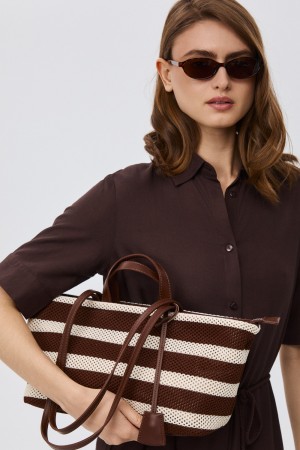 плетеная сумка из текстиля - женские сумки в полоску 