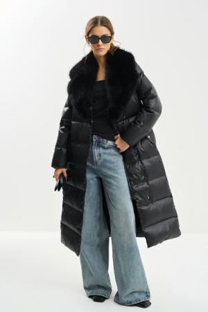 пуховик с меховой отделкой - женские пуховики приталенные 