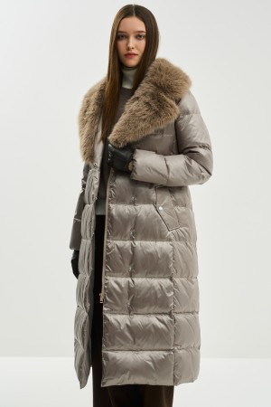 пуховик с меховой отделкой - женские пуховики приталенные 