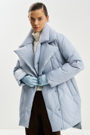 пуховик с поясом - женская одежда, обувь и аксессуары голубая 