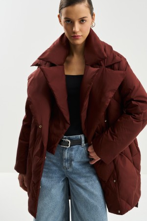 пуховик с поясом - женская одежда, обувь и аксессуары бордовая 