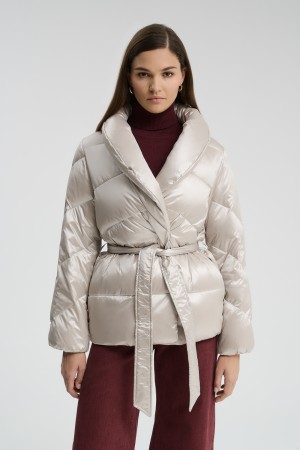 пуховик с поясом - женская одежда, обувь и аксессуары нейлоновая 