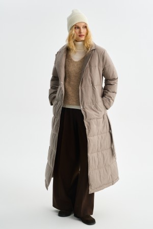 пуховое пальто с поясом - женские пальто снежная королева 