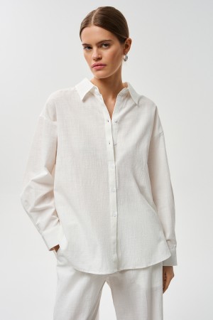 рубашка из фактурного хлопка - женская одежда снежная королева 