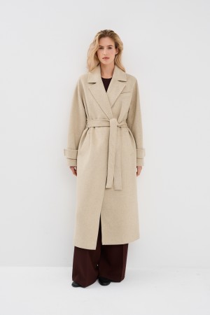 шерстяное пальто с поясом - женские пальто молочные 