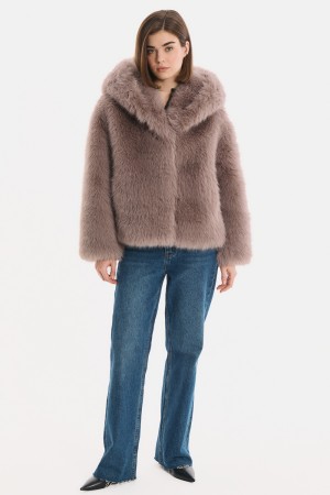 шуба из искусственного меха с капюшоном - женские шубы из полиэстера 