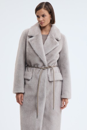 шуба из искусственного меха с поясом - женские шубы по распродаже