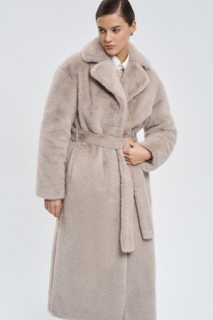 шуба из искусственного меха с поясом - женские шубы по распродаже