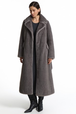 шуба из искусственного меха с поясом - женские шубы по распродаже