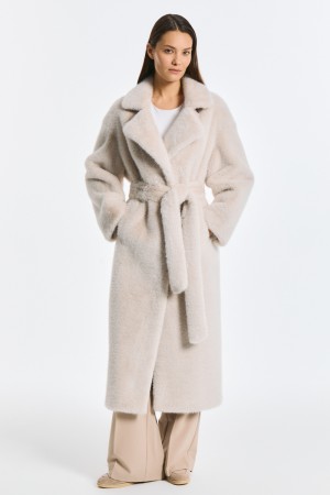 шуба из искусственного меха с поясом - женские шубы по распродаже