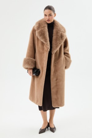 шуба из искусственного меха с поясом - женские шубы по распродаже