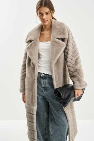 шуба из искусственного меха с поясом - женские шубы и полушубки из полиэстера 