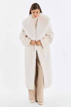 шуба из искусственного меха с поясом - женские шубы по распродаже