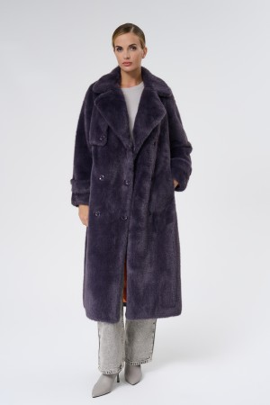 шуба из искусственного меха с поясом - женские шубы и полушубки с прорезями 