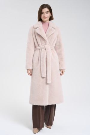 шуба из искусственного меха с поясом - женские шубы по распродаже