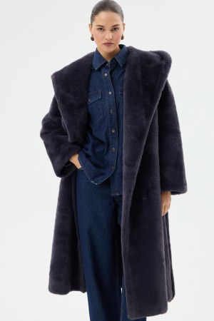 шуба из искусственного меха с поясом - женские шубы и дубленки с капюшоном 