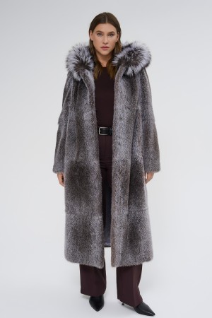 шуба из меха нутрии с отделкой мехом чернобурки - верхняя одежда снежная королева 