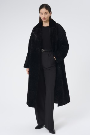 шуба из овчины с отделкой мехом норки - женская верхняя одежда с воротником 