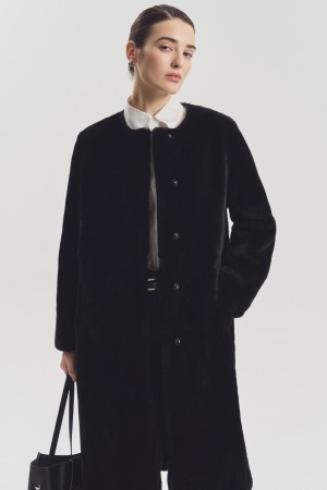 шуба из овчины с поясом - женские шубы и дубленки черные 