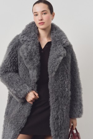 шуба из овчины с поясом - женская одежда, обувь и аксессуары серая 