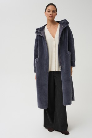 шуба из шерсти с капюшоном - женские шубы с манжетами 