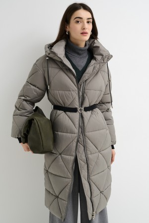 стеганое пальто с капюшоном - женская одежда, обувь и аксессуары серая 
