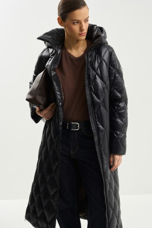 стеганый пуховик с капюшоном - женские пуховики нейлоновые 