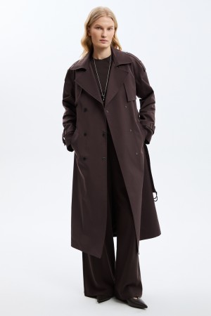 тренч с поясом - женская одежда, обувь и аксессуары коричневая 