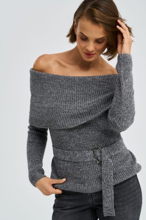 трикотажный джемпер с отворотом фотография