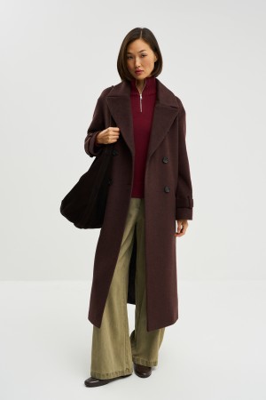 удлиненное пальто - женская верхняя одежда коричневая 