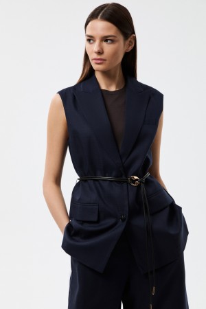 удлиненный жилет с поясом - верхняя одежда дешевая 