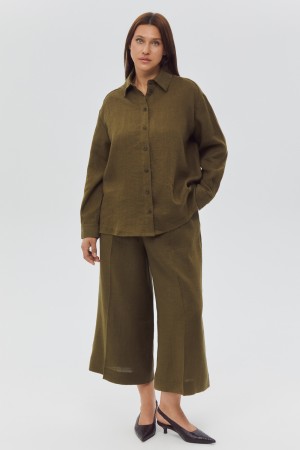 укороченные брюки изо льна - женские брюки снежная королева 