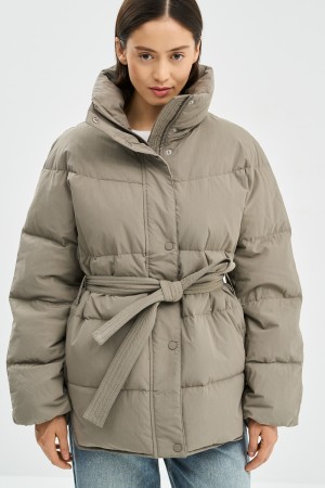 укороченный пуховик с поясом - женская одежда, обувь и аксессуары нейлоновая 