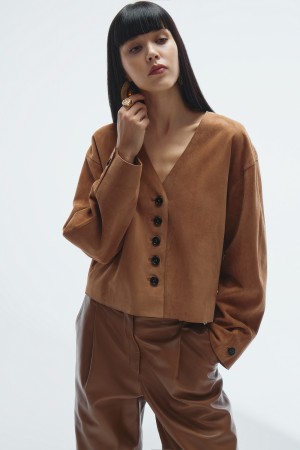 укороченный жакет из натуральной замши - женские жакеты снежная королева 