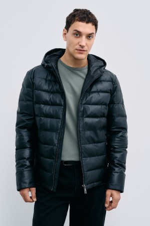 утепленная кожаная куртка с капюшоном - мужские куртки и пуховики