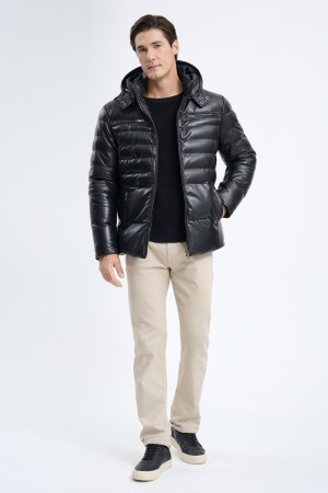 утепленная кожаная куртка с капюшоном - мужские куртки снежная королева 