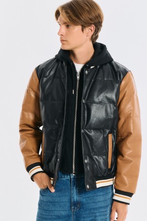 утепленная кожаная куртка с капюшоном - мужские куртки разноцветные 