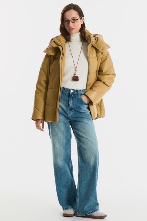 утепленная кожаная куртка с капюшоном - женские куртки и пуховики из вискозы 