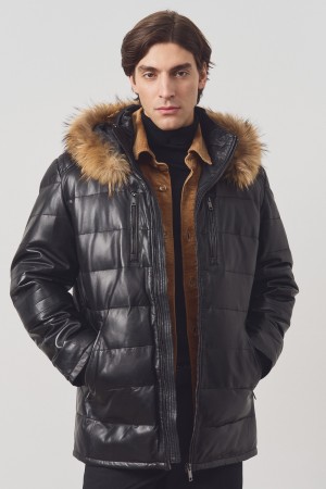утепленная кожаная куртка с капюшоном - куртки