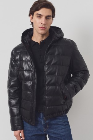 утепленная кожаная куртка с капюшоном - верхняя одежда