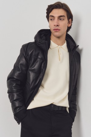 утепленная кожаная куртка с капюшоном - верхняя одежда