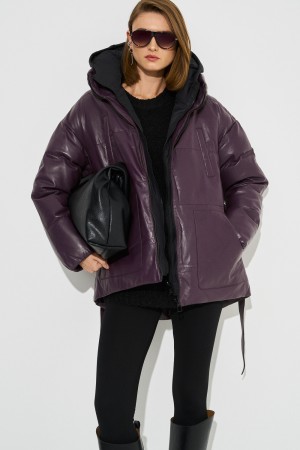 утепленная кожаная куртка с капюшоном - верхняя одежда