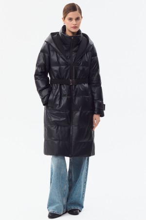 утепленное кожаное пальто с капюшоном - женская одежда, обувь и аксессуары по распродаже