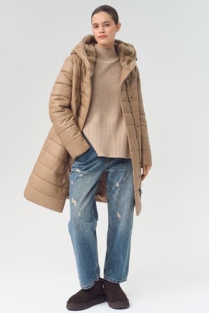 утепленное кожаное пальто с поясом фотография