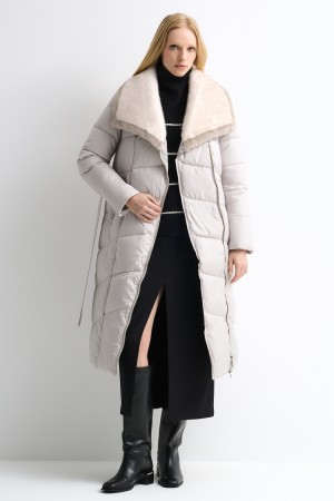 утепленное пальто с поясом - женские пальто из спандекса 